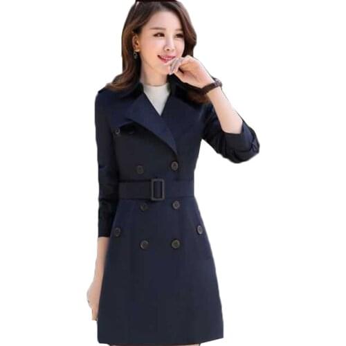 New Autumn Khaki Trench Coat Womens Classic Double Breasted Windbreakers With Belt Female Elegant Outerwear Plus Size 4XL H135
