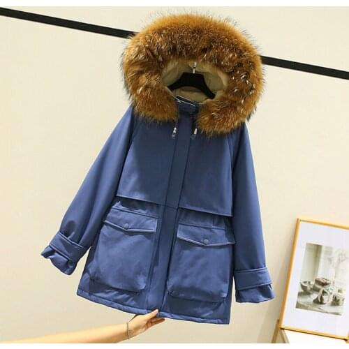 Trendy Women 90% White Duck Down Coat Female Thick Warm Snow Parkas Outerwear New Winter Large Natural Fur Hooded Down Jacket