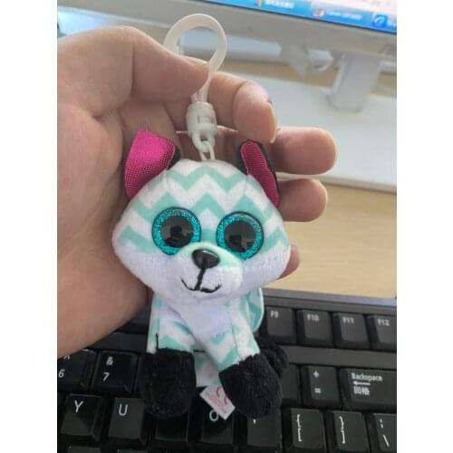 Ty Big Eyes Plush Sky Blue Fox Clip Keychain Toy 10cm