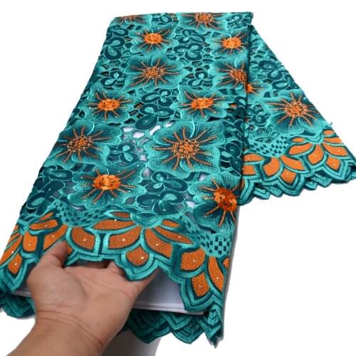 Jen High quality green african wedding lace fabric 2021 new design for party dresses 5 yards cotton swiss voile lace fabric
