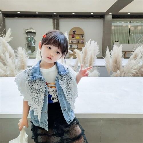 2 3 4 5 6 Years Toddler Girls Vests Fashion Korean Lace Stitching Denim Vest For Girls Children Jackets Kids Clothing 2020 New