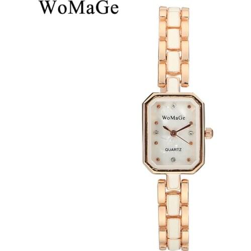 Reloj mujer Womage Lady Elegant Bangle Two Layer Alloy Strap Fashion Square Shell Quartz Bracelet Women Watches relogio feminino