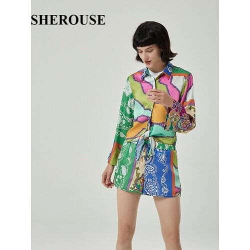2021 New Summer Women Printed 2 Pieces Set Cropped Shirt and Shorts Suit Chic Lady Fashion Casual Women Outfit Shorts Sets