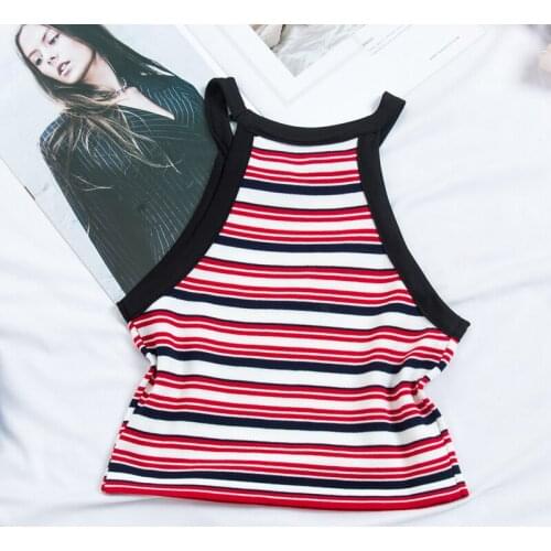 Women Crop Tops Striped Halter Neck Crop Top Tank Women Tops Women Cute Sexy Female Crop Tops Cute Crop Tops For Women