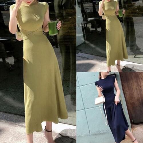 2021 Women Dress Fashion Elegant Delicate Comfortable Polyester O-Neck Short Sleeve Summer Sweater Office Lady Dresses Robe