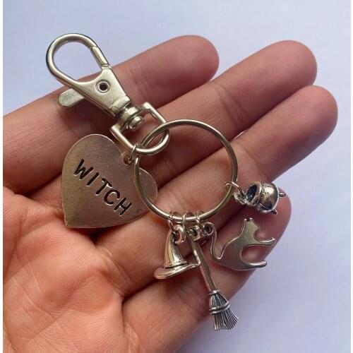 1 Piece of Witch Keychain, Broom, Witch Hat, Dog Incense Burner, Key Ring, Suitable for Men’s Cars, Women’s Bags and Ornaments