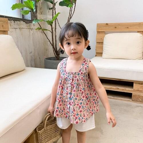 2021 Girls' Camisole Cotton Summer Thin Vest Girl Children Childrens Floral Camisole Western Style
