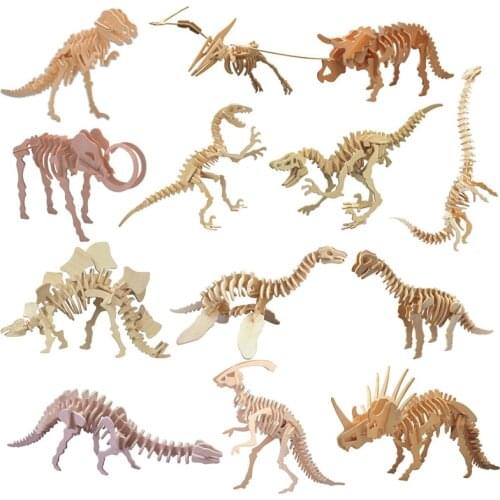 High quality dinosaur 3D puzzle solid wooden childrens educational toy DIY wooden inserting and assembling model