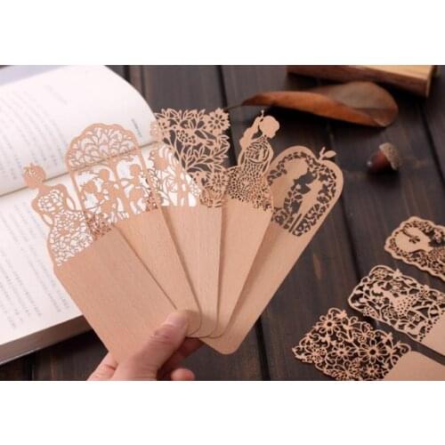 500 PCS Creative Vintage Hollow Wood Book marker Lovely Girl Bookmarks For Books Kids Gift School Supplies