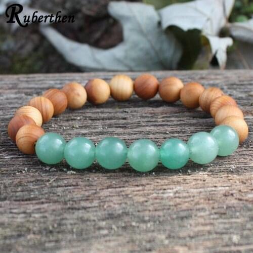 Ruberthen Green Aventurine Sandalwood Bracelet Negative Energy Protection Bracelet Healing Crystal Chakra Yoga Bracelet