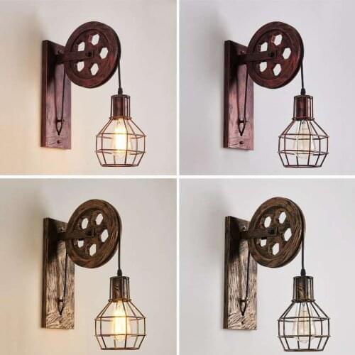 Rural industrial style retro creative wrought iron pulley lamp personality restaurant corridor aisle wall lamps