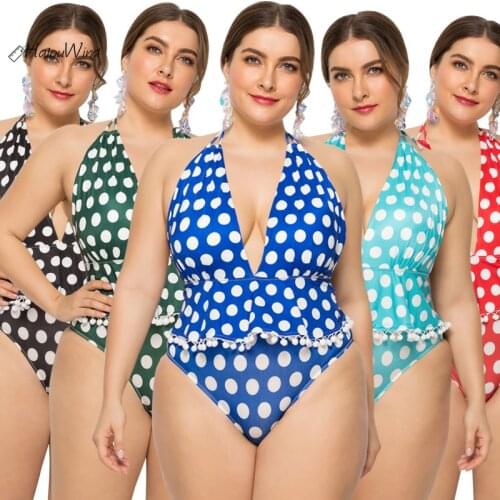 Women Summer Plus Size Dot Ruffle One Piece Swimsuit 2019 Beach Big Size 4XL 5XL Bikini Stroje K Pielowe Damskie Bathing Suit
