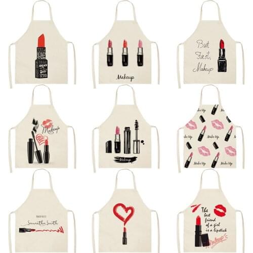 Women Kitchen Apron Cotton Linen Lipstick Sleeveless Chef Cooking Aprons Kitchen accessories 68*55cm 0087