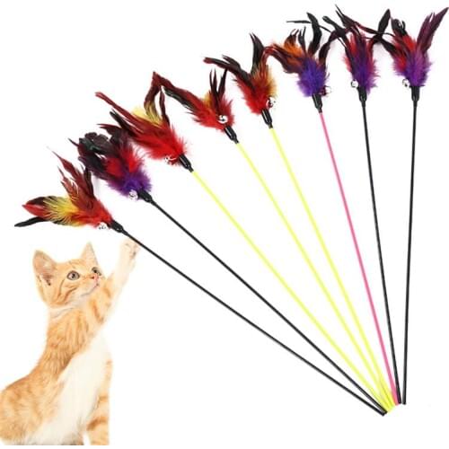 Legendog 1pc Cat Teaser Wand Creative Bell Decor Funny Cat Feather Toy Cat Training Toy Pet Supplies Cat Favors Random Color