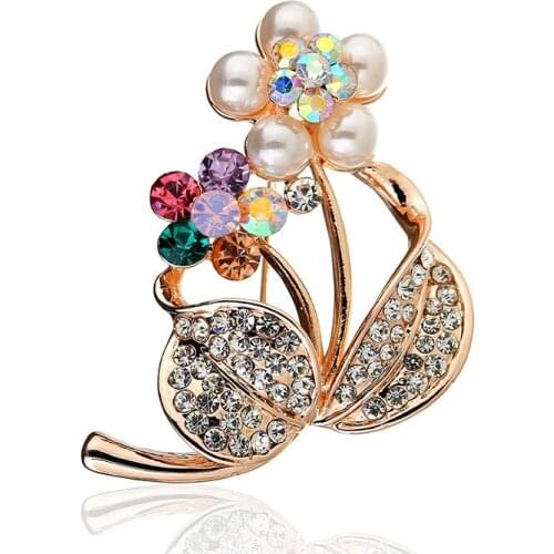 JUEMILLY Fashion Fine Pearl Petal Alloy Brooches For Women Bouquet Pins Jewelry