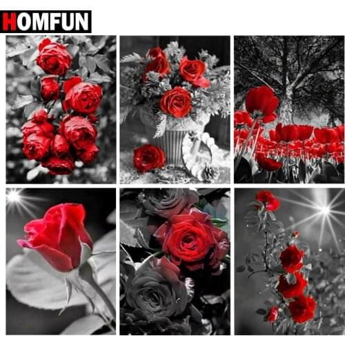 HOMFUN Rhinestone Painting Crystal Decor Diy Diamond Painting "Rose flower landscape" 3D Cross Stitch Pattern Diamond Embroidery