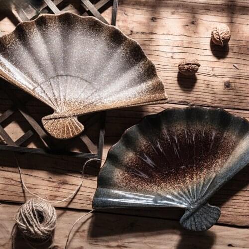 Japanese-style Fan Shape Ceramics Sushi Plate Hotel Tableware Creative Household Steak Fruit Dessert