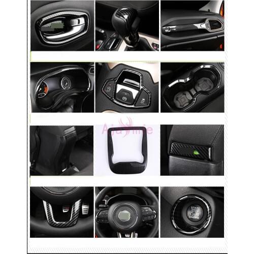 For Jeep Renegade 2016 2017 Interior Carbon Fiber Steering Wheel lamp AC Outlet Gear Knob Shift Moulding Trim Car Accessories