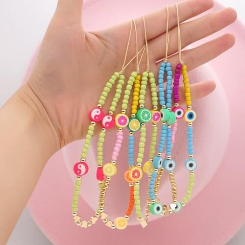 2021 Hot Phone Chain Telephone Jewelry Mobile Chains For Cell Phone Case Evil Eye Heart Charm Lanyard Beaded Strap Hanging Cord