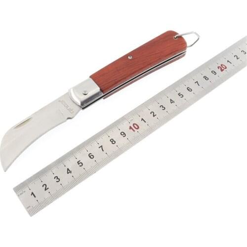 Hot Selling Special Steel Ring Cutter Multifunctional Wooden Handle Curved Blade Wire Stripping Insulated Electricians Knifes