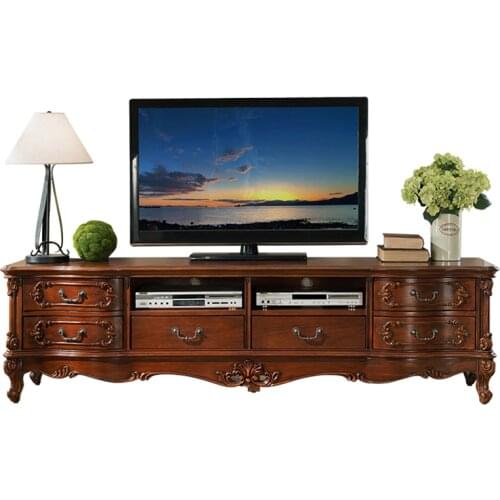 Furniture American Solid Wood TV Cabinet Simple European Style Living Room TV Cabinet Retro Carved Floor Cabinet Luxury