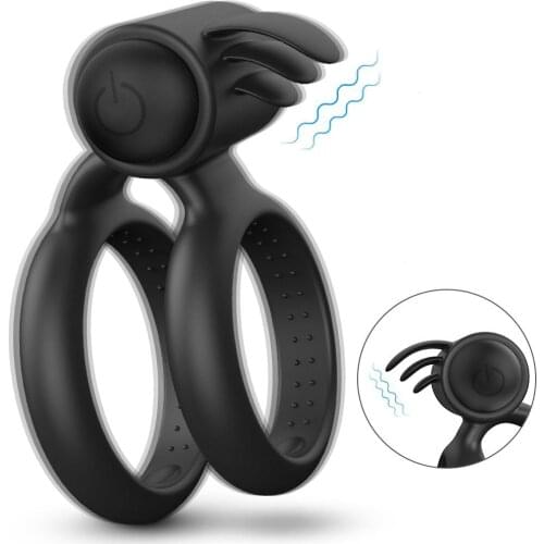 Male Wearable Penis Ring Vibrator with Frequency Vibration Mode Waterproof Clit Stimulator Double Cock Ring Sex Toys for Couple