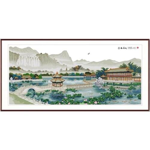 Classical Chinese Garden Stamped Cross Stitch Kit, 83.5" x 39.4"