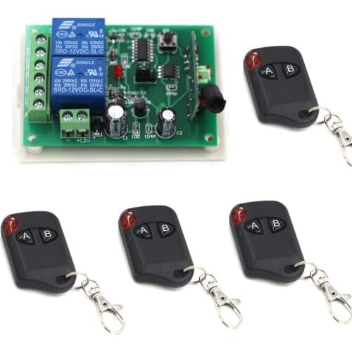 Latest DC12V 24V 2CH Wireless RF Remote Control Switch 4pcs Cat Eye Transmitter and 1pcs Receiver for Wireless System 315/433MHZ