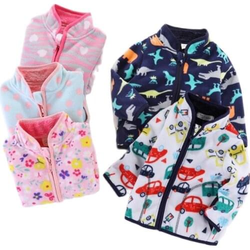 2020 New spring autumn Fleece Full Sleeve Jacket Boys girls Cartoon Casual Polar Fleese Hood Coat Kids Cardigan Sweatshirt 2-6Y