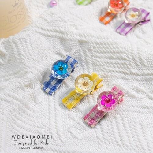 New Cute Girls Hair Clips Baby Top HairPins Woman Sweet Korea Gingham With Ball Tiny Hairgrips Fashion Kids Hair Pin Accessories