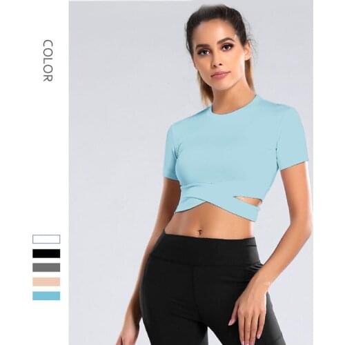 NEW Womens Sports Crop Top Short Sleeve Shirts Breathable Running Clothing Fitness T-Shirt Gym Female Yoga Active Underwear
