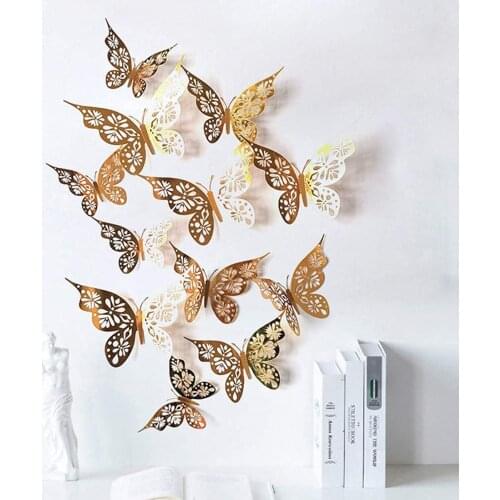 3D Butterfly Wall Decals - 12 Pack Hollow Butterfly Sticker Cake Decorating Supplies DIY Wall Art Butterfly Stick for Home Decor