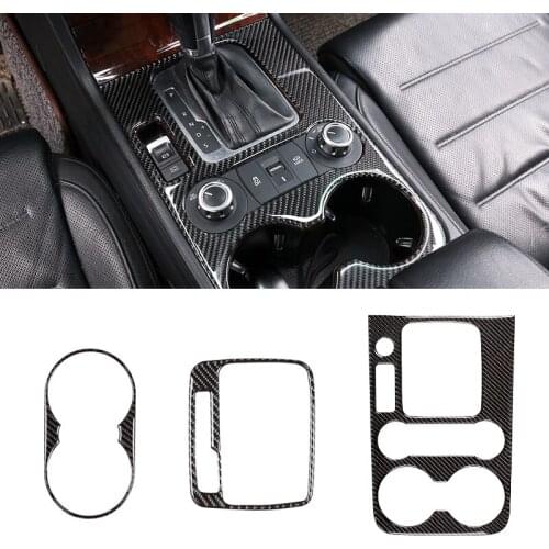 For VW Touareg 2011 - 2018 Carbon Fiber Car Interior Center Control Gear Shift Panel Water Cup Holder Sticker Cover Frame Trim
