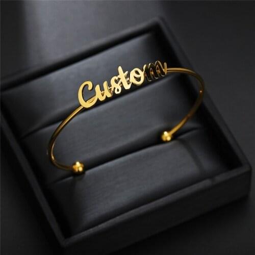 Personalized Customized Cuff Adjustable Bangle Nameplate Letter Stainless Steel Bangle Bracelet For Women Birthday Jewelry Gifts