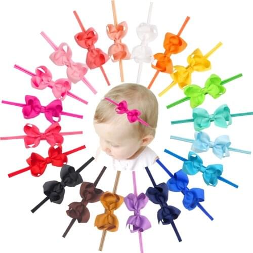 20 Pcs Baby Girls Slim Headbands Grosgrain Ribbon 3" Hair Bows for Infant Newborn