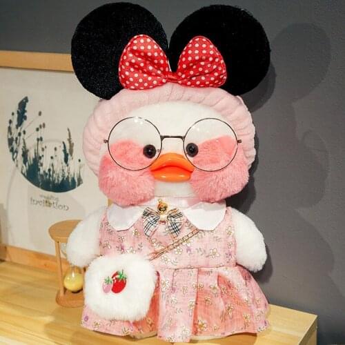 Minnie Hairband Pink Skirt Strawberry Bag Hoodie Hyaluronic Acid Duck with Glasses Hat Plush Toy Stuffed Soft Birthday Gift For