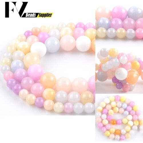 Natural Colorful Jades Stone Round Loose Beads 4 6 8 10 12mm Spacer Beads For Jewelry Making DIY Bracelet Necklace Accessory 15"
