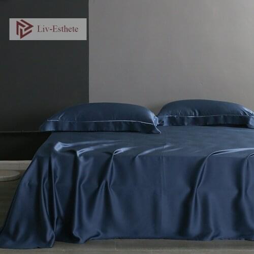 Liv-Esthete Noble Blue 100% Silk Luxury Flat Sheet Silk Queen King Healthy Bed Sheet Pillowcase For Women Men Kid Free Shipping
