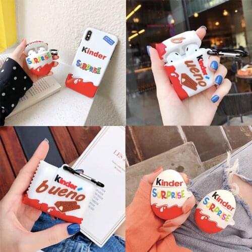 3D kinder Chocolate Toy egg SURPRISE Biscuit Earphone silicone case for Apple AirPods Bluetooth Accessories cute cover capa