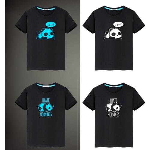 Panda Print Luminous Fluorescent Children T-Shirts Cute Cartoon Summer Short Sleeve Boy Girl T shirt Baby Cotton Tops Tee