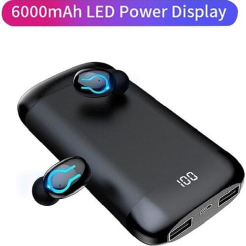 TWS Wireless V5.0 Bluetooth Earphone HD Stereo Headphone Sports Waterproof Headset With Dual Mic and 6000mAh Battery Charge Case