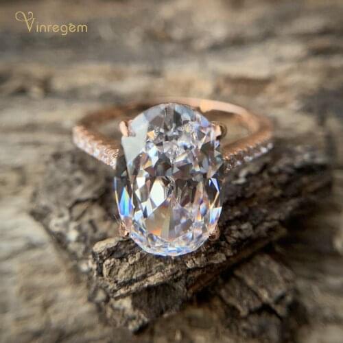 Vinregem Classic 100% 925 Sterling Silver Oval Cut Created Moissanite Gemstone Wedding Engagement Rose Gold Rings Fine Jewelry