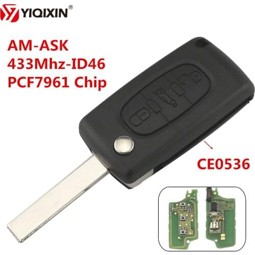 YIQIXIN 3 Button Remote Car Keyless Entry Flip Folding Key 433Mhz ID46 Chip PCF7961 For Peugeot 207 307 308 407 607 HU83 Blade