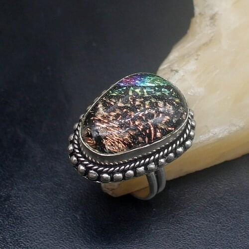 Gemstonefactory Jewelry Big Promotion Single Unique 925 Silver Fashion Dichroic Glass Women Men Gifts Rings 8.5# 20212553