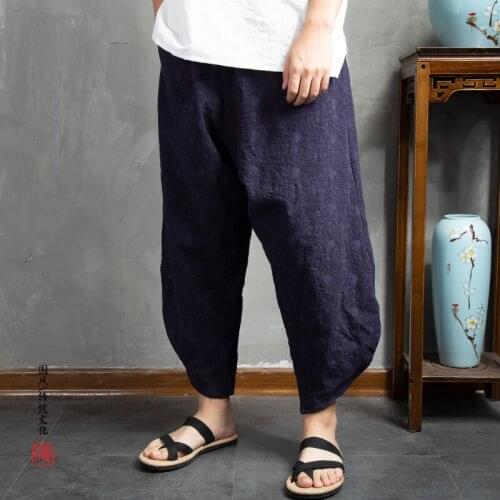M-4XL Plus size mens cotton linen pants fashion 2020 Autumn long cross-pants Summer hip hop Dance pants tang suit new arrival