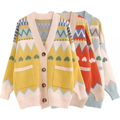 Womens Button Down Sweater, Casual Long Sleeve V Neck Loose Knit Cardigan with Front Pockets