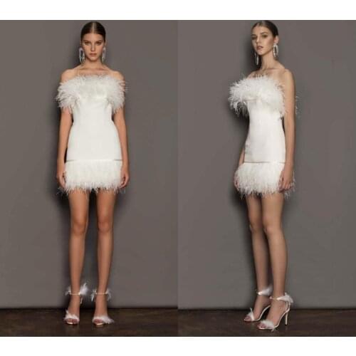 Luxury Feather Short Evening Dresses Strapless A Line Formal Cocktail Dress Prom Party Custom Made Vestido De Novia
