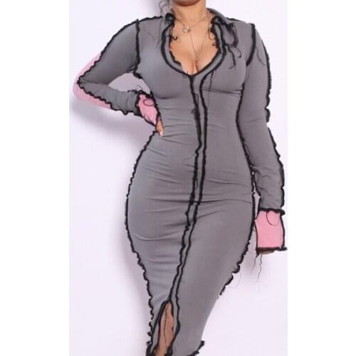 2020 Long Sleeve Patchwork Irregular Skinny Midi Dress Autumn Winter Women Fashion Sexy Party Club Outfits Vintage Silm Dress