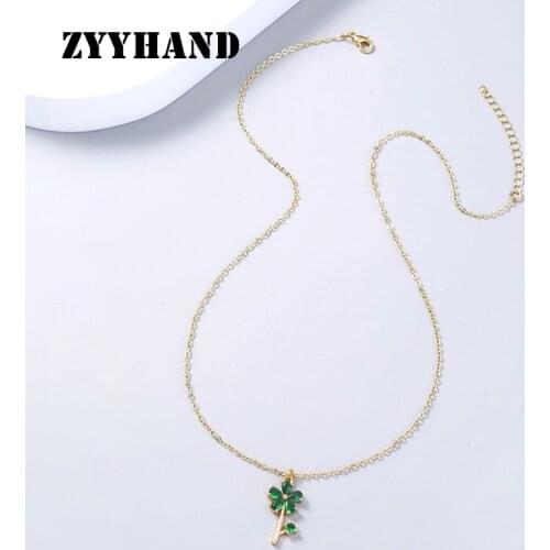 Golden Color Clean Stone Flower Cherry Women Necklace AAAA Zircon Floral Cross Chain Lady Wedding Party Pendant Neck Jewelry
