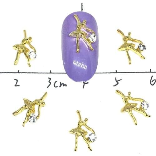 Gold nails accessories Cute Dancer Charms Metal nail art jewelry mixed Shiny Diamond Coronet Manicure Decors